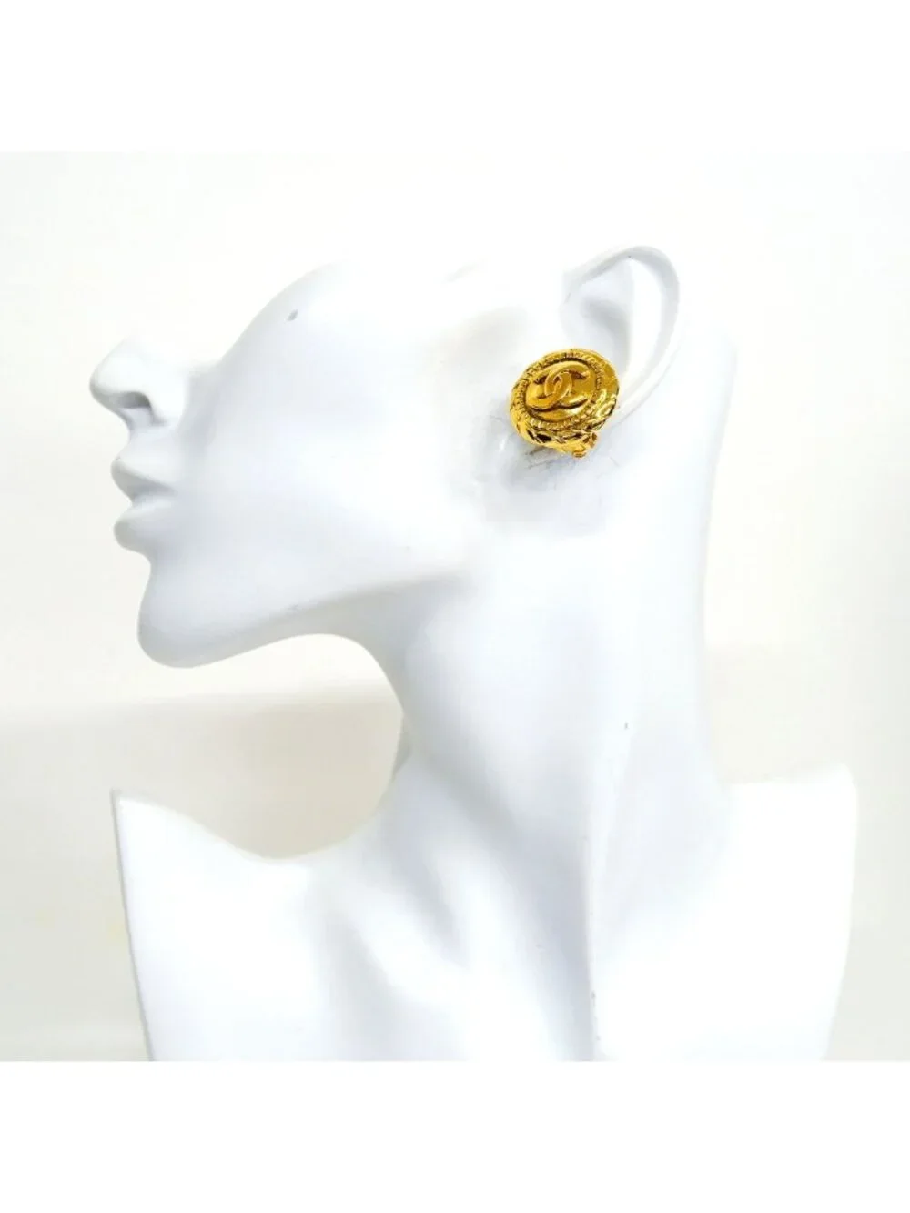 Chanel Earrings Vintage CC Logo Round Circle Gold Plated